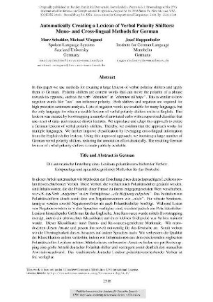 Automatically creating a lexicon of verbal polarity shifters: mono- and cross-lingual methods for German