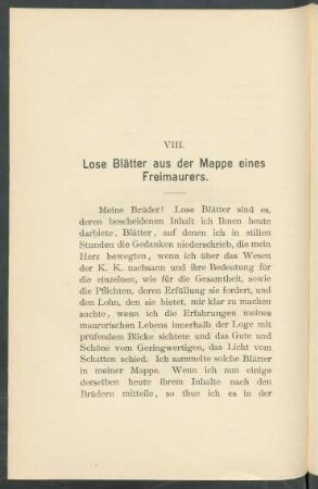 VIII. Lose Blätter aus der Mappe eines Freimaurers.