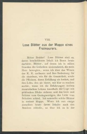 VIII. Lose Blätter aus der Mappe eines Freimaurers.