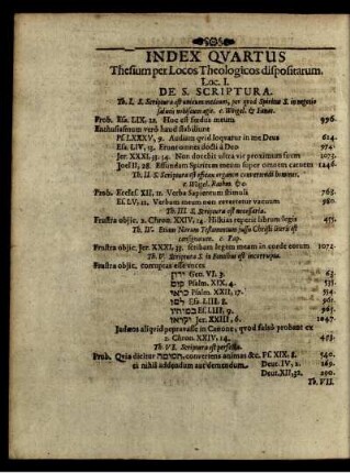 Index Quartus Thesium per Locos Theologicos dispositarum.