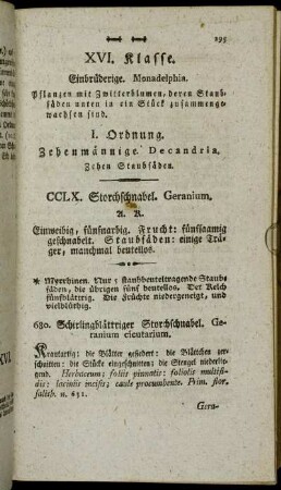 I. Ordnung. Zehenmännige. Decandria. Zehen Staubfäden