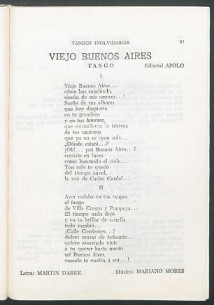 Viejo Buenos Aires : Tango. - Editorial Apolo