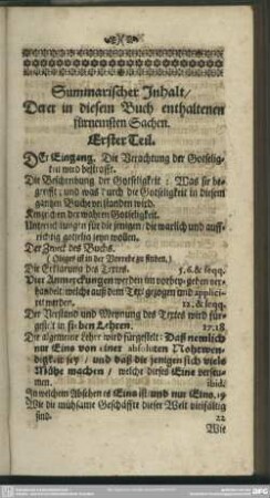 Summarischer Inhalt, Derer in diesem Buch enthaltenen fürnemsten Sachen