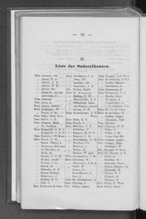 II. Liste der Subscribenten.