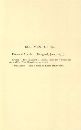 Document of 1691. Events in Manila