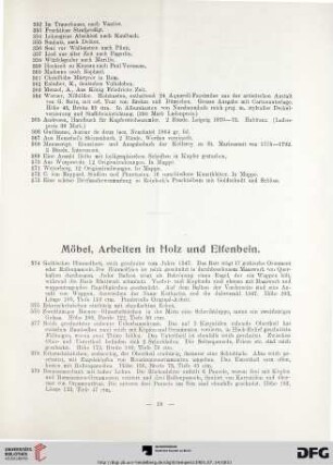Möbel, Arbeiten in Holz und Elfenbein (Nr. 374-451)