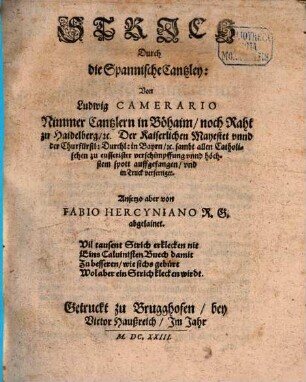Strich durch die Spanische Canzley von Ludov. Camerario verfertiget