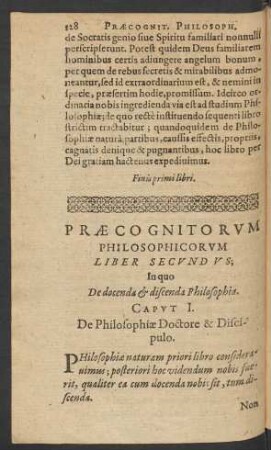 Praecognitorum Philosophicorum Liber Secundus; In quo De docenda et discenda Philosophia.