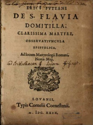 De S[ancta] Flavia Domitilla ... observatiuncula epistolica