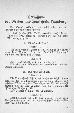 Verfassung der Freien und Hansestadt Hamburg.