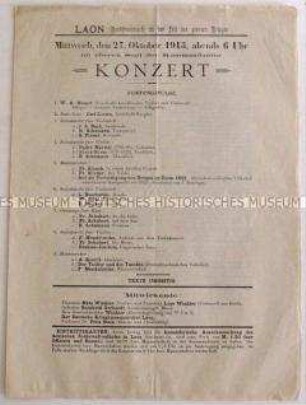 Programm eines Konzertes für die deutsche Armee im besetzten Frankreich, mit Lied-Texten