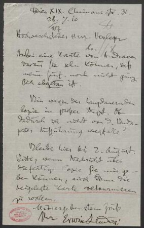 Brief an B. Schott's Söhne : 26.07.1910