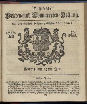 30. Stueck, Montag den 23ten Julii 1759