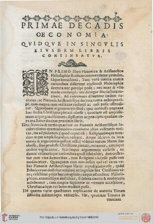 Primae decadis oeconomia