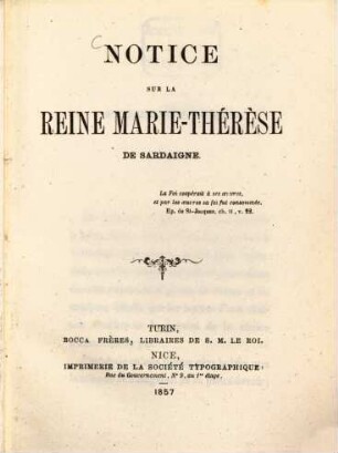 Notice sur la Reine Marie-Therèse de Sardaigne