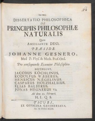 Dissertatio Philosophica De Principiis Philosophiæ Naturalis