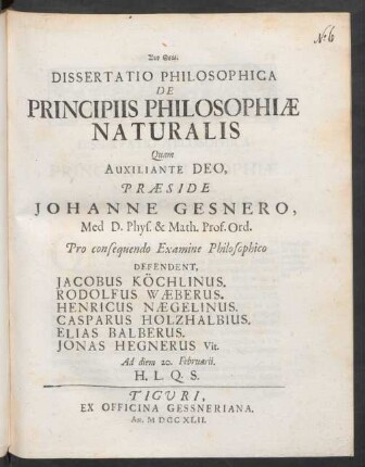 Dissertatio Philosophica De Principiis Philosophiæ Naturalis