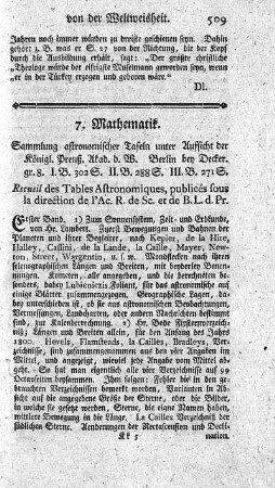 Sammlung astronomischer Tafeln. Bd.1-3.
