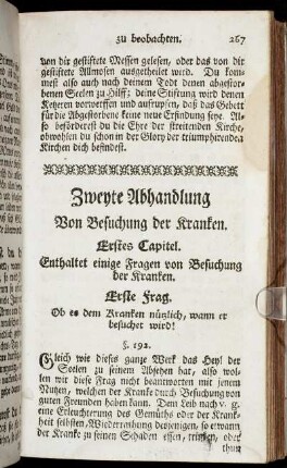 Erstes Capitel. Enthaltet einige Fragen von Besuchung der Kranken.