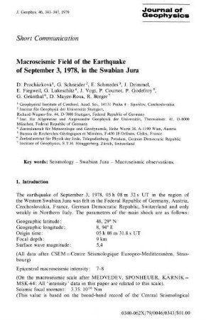 Macroseismic field of the earthquake of September 3, 1978, in the Swabian Jura