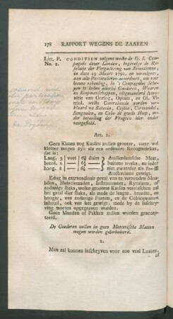 Litt. P. No. 2. Conditien volgens welke de O. I. Compagnie dezer landen, ingevolge de resolutie der vergadering van Zeventienen, ...