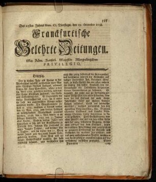 Num. CI. Dienstags, den 19. December 1758 - Num. CIV. Freytags, den 29. December 1758.