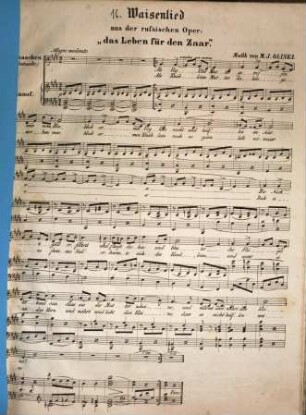 Waisenlied : aus d. Oper "das Leben für den Zaar" ; für Singst. & Pianoforte