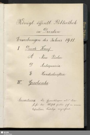[37]: Acquisitions-Katalog 1911 - Bibl.Arch.III.J,Vol.837