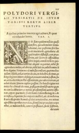 Polydori Vergilii Urbinatis De Inventoribus Rerum Liber Tertius.