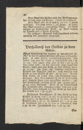 Verhältniß des Goldes zu dem Silber.