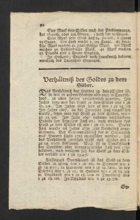 Verhältniß des Goldes zu dem Silber.