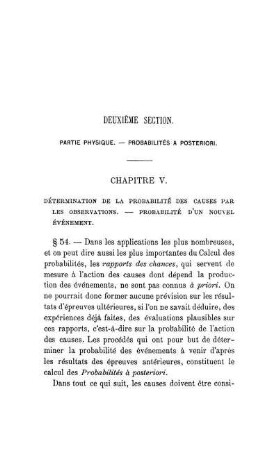 Chapitre V. Détermination de la Probabilité des Causes par les Observations. - Probabilité d'un Nouvel Èvénement.
