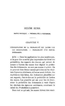 Chapitre V. Détermination de la Probabilité des Causes par les Observations. - Probabilité d'un Nouvel Èvénement.