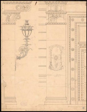 Preußisches Kultusministerium, Berlin: Schnitt und Ansicht des Portals 1:10