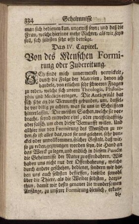 Das IV. Capitel. Von des Menschen Formirung oder Zubereitung.