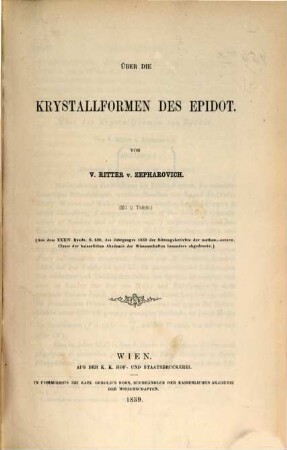 Separatabdrücke aus den Sitzungsberichten der Kais. Akademie der Wissenschaften in Wien, math.-naturwiss. Cl. : In 1 vol., 3