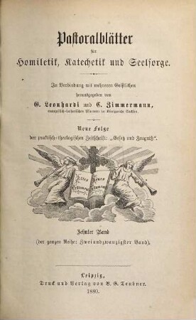 Pastoralblätter für Homiletik, Katechetik und Seelsorge. 22 = N.F., Bd. 10. 1880