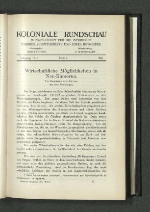 Wirtschaftliche Möglichkeiten in Neu-Kamerun.
