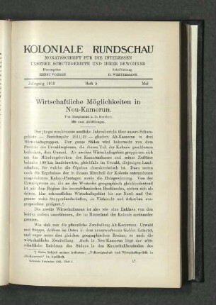 Wirtschaftliche Möglichkeiten in Neu-Kamerun.
