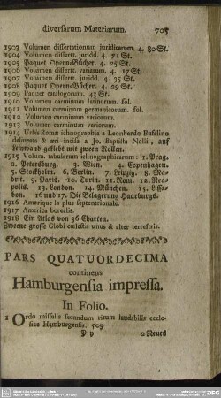 Pars Quatuordecima continens Hamburgensia impressa