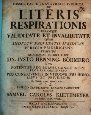 Diss. inaug. iur. de literis respirationis earumque validitate et invaliditate