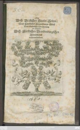 Des Hoch-Gräflichen Hauses Solms/ Hoch-Fürstliches Vermählungs-Glück Nach zehenfaltiger Uberscheinung aus Instehender Hoch-Fürstlichen Brandenburgischen Gemählschaft neuhervorleuchtend