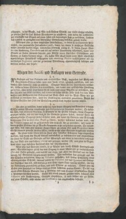 I. Wegen der Accise und Auflagen vom Getreyde.
