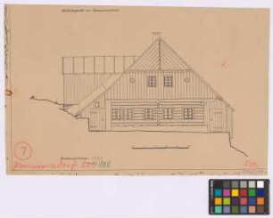 Pommerndorf (Riesengebirge): Bauernhaus. [Haupthaus] (Giebel-Ansicht)