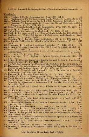 Lager-Verzeichnis ..., 66. Germanistik ; I. Teil : (Inhaltsverzeichnis umstehend)