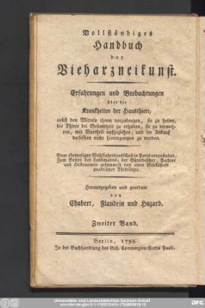 Vierter Band = Zweiter Band: Welcher die Lehre der Vieharzneikunst in sich faßt
