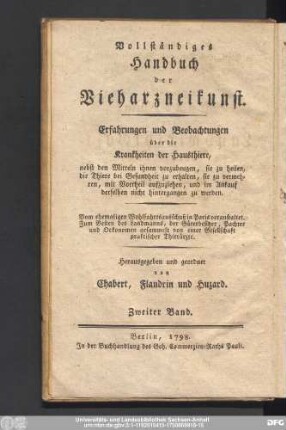 Vierter Band = Zweiter Band: Welcher die Lehre der Vieharzneikunst in sich faßt