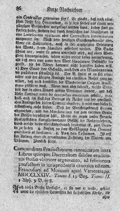 Compendium praelectionum canonicarum iuxta libros quinque decretalium solidae eruditionis studio uberiore argumento. Tom.I.II.