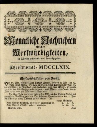 Christmonat, MDCCLXIX