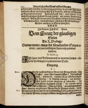 Die X. Predigt/ Darinn weiter einige der fürnehmsten Sorgen erörtert/ und mit tröstlichem Unterricht gelindert werden.
